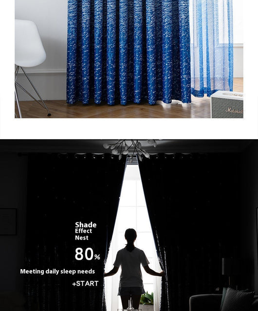 Brown thickened shading curtain with an electric carving floral texture, partially drawn in a bedroom setting. - Image 11