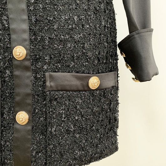 Vestido de Otoño e Invierno con Botones de León y Costuras de Satén - Image 8