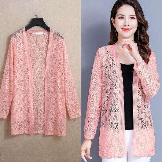 Cardigan Fino con Blusa de Encaje de Manga Larga - Image 7