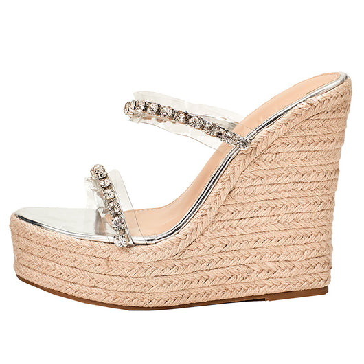 Sandalias Plataforma Cuña con Tiras de Strass y Cáñamo para Mujer - Image 3