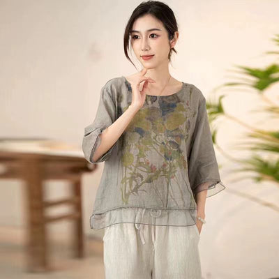Blusa Suelta Estilo Chino Artística Talla Grande para Verano - Image 4