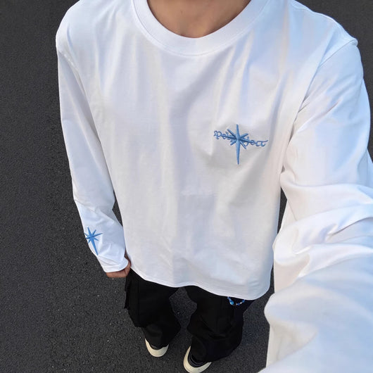 Playera Manga Larga Premium con Letras Bordadas para Hombre