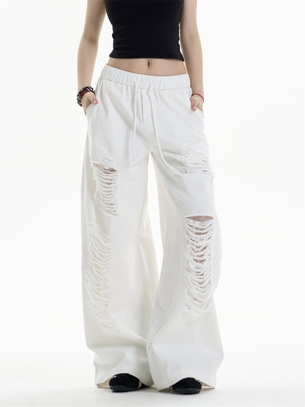 Pantalones Anchos Rotos para Mujer - Diseño Casual Desenfadado
