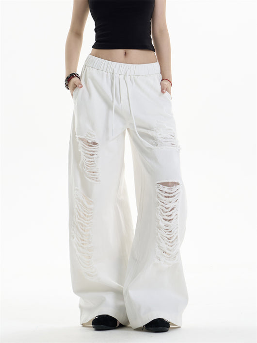 Pantalones Anchos Rotos para Mujer - Diseño Casual Desenfadado - Image 2
