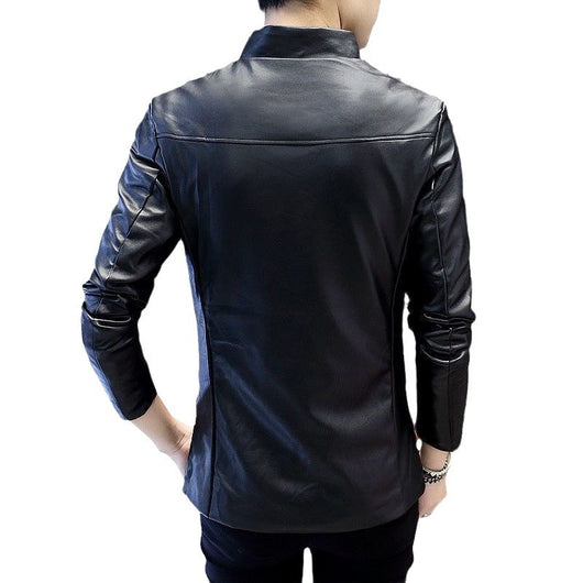 Chaqueta de Cuero Slim Fit con Cuello Mao - Estilo Juvenil Moderno - Image 4