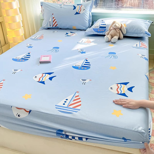 Sábana Ajustable Infantil de Algodón Puro con Diseño Cartoon