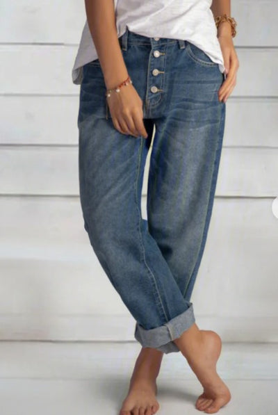 Pantalones Vaqueros Rectos con Detalles de Cuentas - Estilo Casual Moderno