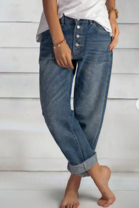 Pantalones Vaqueros Rectos con Detalles de Cuentas - Estilo Casual Moderno