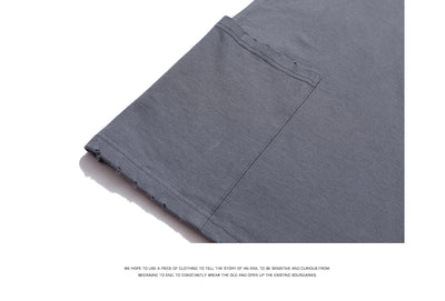 Camiseta Casual Americana de Manga Corta con Bolsillo y Orilla Deshilachada para Hombre - Image 13