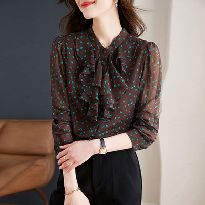 Blusa de Gasa con Cuello de Encaje Floral y Mangas Largas - Image 2