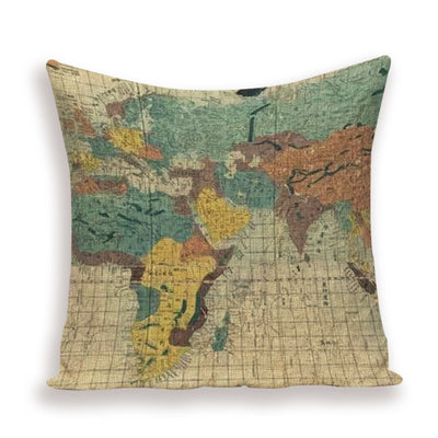 Funda de Almohada Retro con Mapa del Mundo Europeo - Cojín Decorativo Estilo Marroquí en Lino - Image 38