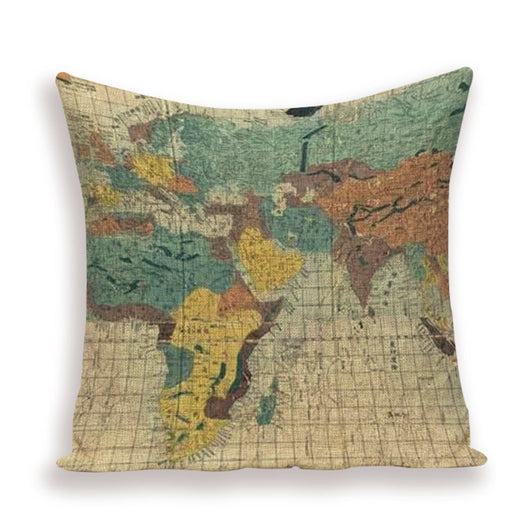 Funda de Almohada Retro con Mapa del Mundo Europeo - Cojín Decorativo Estilo Marroquí en Lino - Image 38