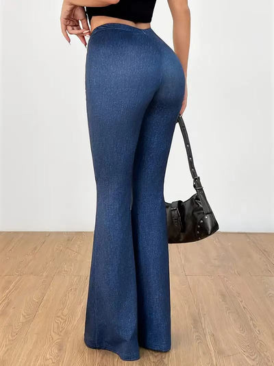 Pantalones Acampanados Denim de Cintura Alta con Estampado para Mujer - Image 9