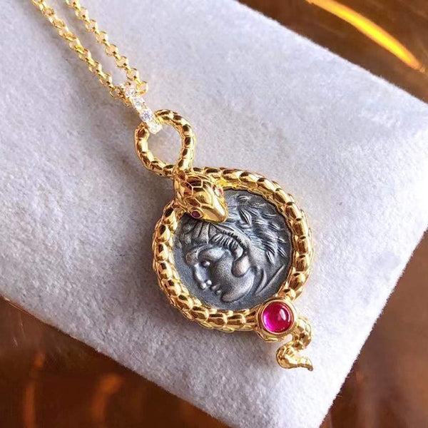 Colgante de Moneda Antigua Hércules - Collar Vintage