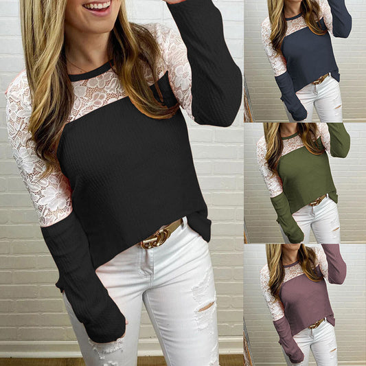 Blusa de Encaje con Puntada Waffle en Colores Sólidos