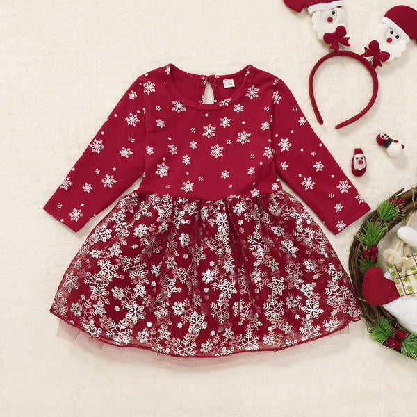 Vestido Princesa Abultado con Estampado y Manga Larga