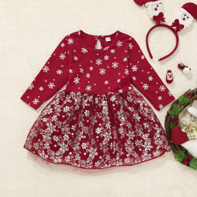 Vestido Princesa Abultado con Estampado y Manga Larga