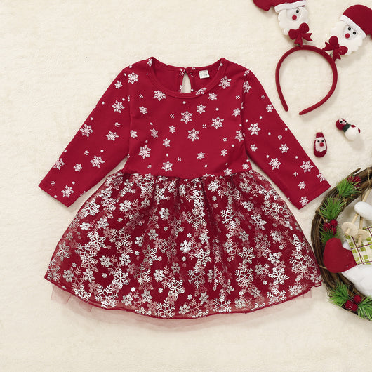 Vestido Princesa Abultado con Estampado y Manga Larga