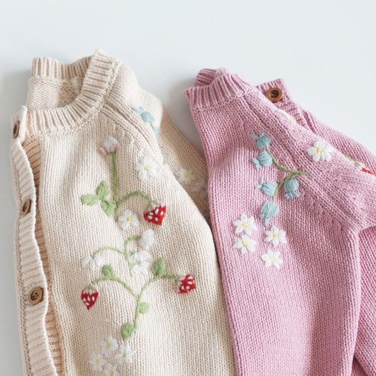 Cardigan Tejido para Niña con Bordado de Fresa y Flores - Image 6