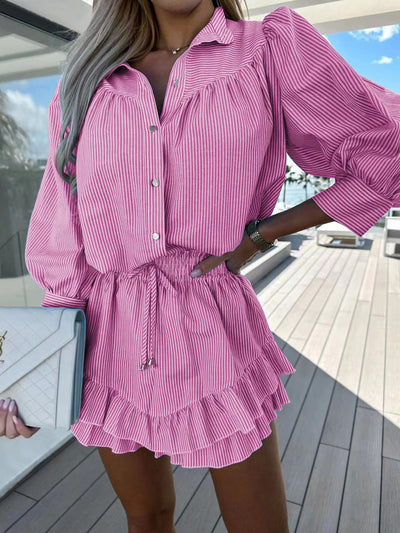 Conjunto Casual de Falda y Shorts a Rayas con Manga Larga - Image 10