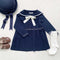 Vestido Colegial Plisado Azul Marino con Cuello Tejido