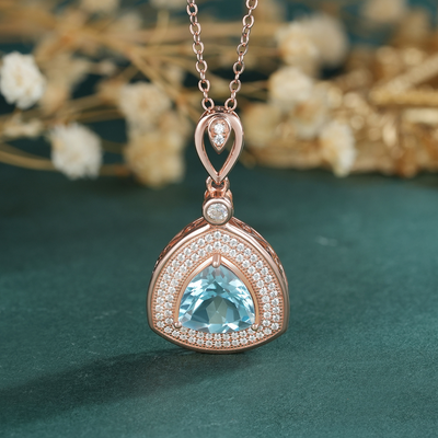 Collar de Plata S925 con Topacio Azul Claro - Colgante Triángulo Geométrico para Mujer - Image 7