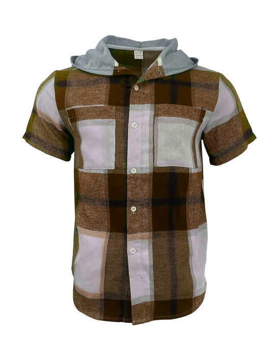 Camisa Casual Ejecutiva de Cuadros con Capucha - Manga Corta para Hombre - Image 10