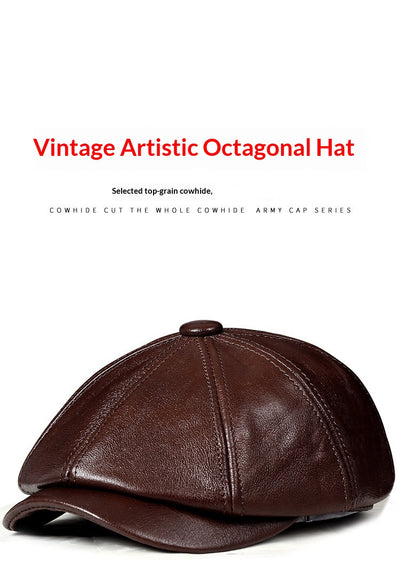 Boina Vintage de Cuero Octagonal para Hombre - Image 7