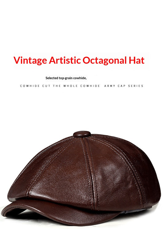 Boina Vintage de Cuero Octagonal para Hombre - Image 7