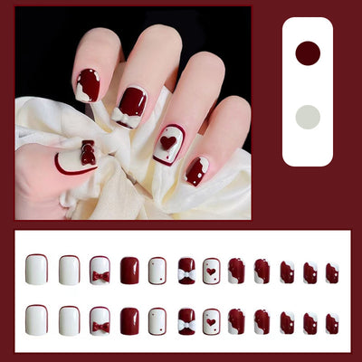 Uñas Postizas Removibles Diseño Fresa Corazón Mariposa Cortas - Image 12