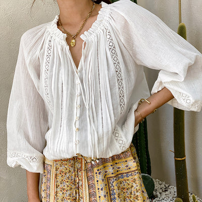 Blusa Blanca de Manga Larga Estilo Francés para Mujer - Image 8