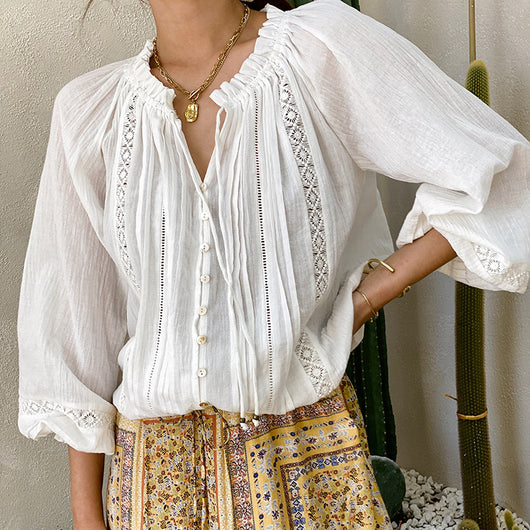 Blusa Blanca de Manga Larga Estilo Francés para Mujer - Image 8