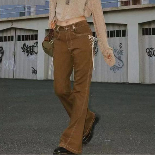 Pantalones Retro Talle Bajo Ajustados Micro Acampanados para Niña - Image 12