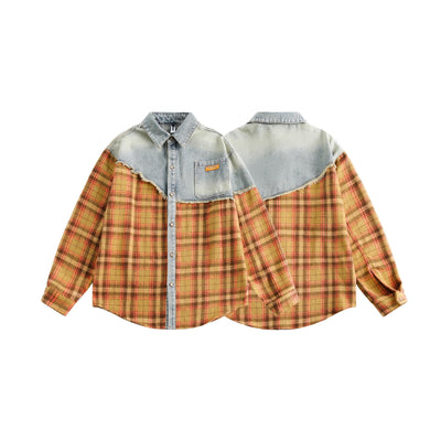 Camisa de Cuadros Holgada con Costuras Artesanales Estilo Retro Americano - Image 30