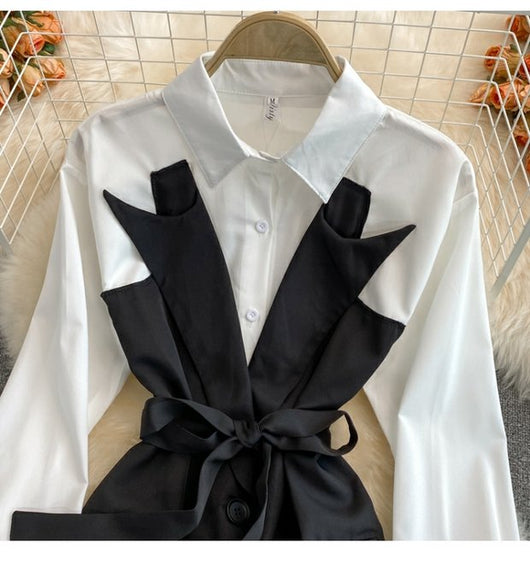 Vestido Ejecutivo con Corbata Integrada y Cuello Solapa - Image 10