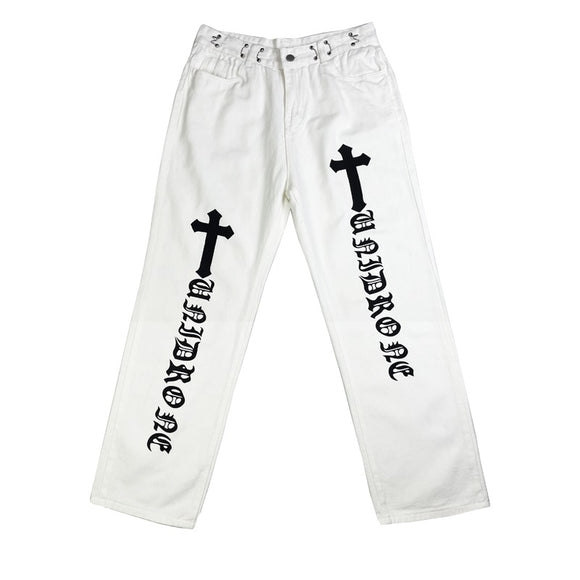 Pantalones Rectos Blancos con Estampado High Street para Mujer