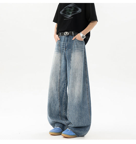 Pantalones Denim Retro Azul Holgados de Pierna Ancha para Hombre - Image 10