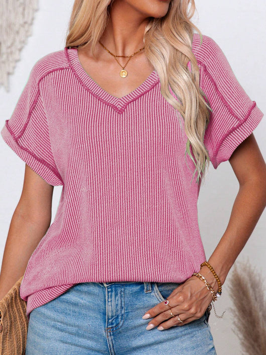 Blusa Deportiva Bicolor con Cuello V y Efecto Twist - Image 6