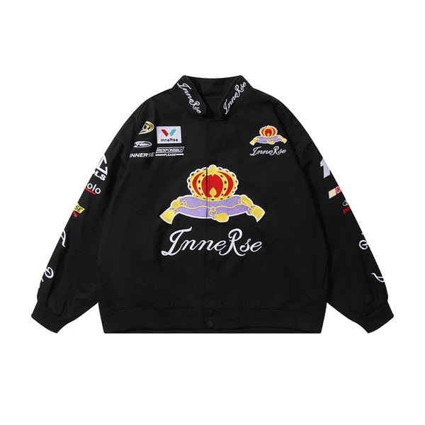 Chaqueta Deportiva Suelta Sin Cuello con Cierre - Estilo Béisbol Negro