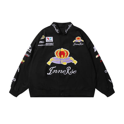 Chaqueta Deportiva Suelta Sin Cuello con Cierre - Estilo Béisbol Negro