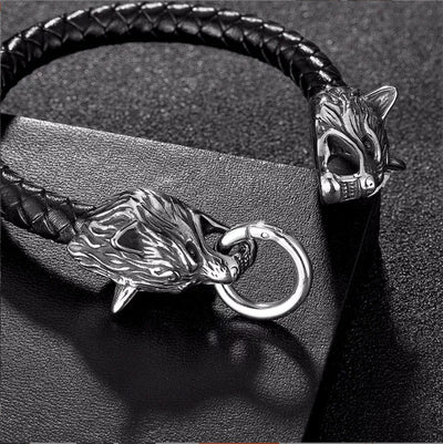 Pulsera de Cuero con Cabeza de Lobo en Acero Titanio para Hombre - Image 12
