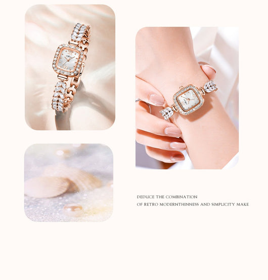 Reloj de Cuarzo Dorado con Cristales y Esfera Cuadrada Pequeña - Image 11