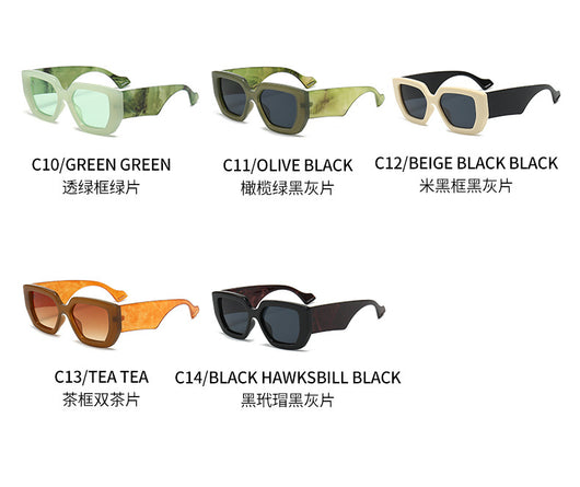 Beige square frame sunglasses with dark gray lenses, featuring a thick, fashion-forward design. - Image 34