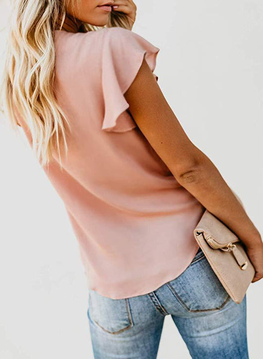 Blusa Elegante con Cuello en V, Botones y Mangas Fruncidas - Image 4