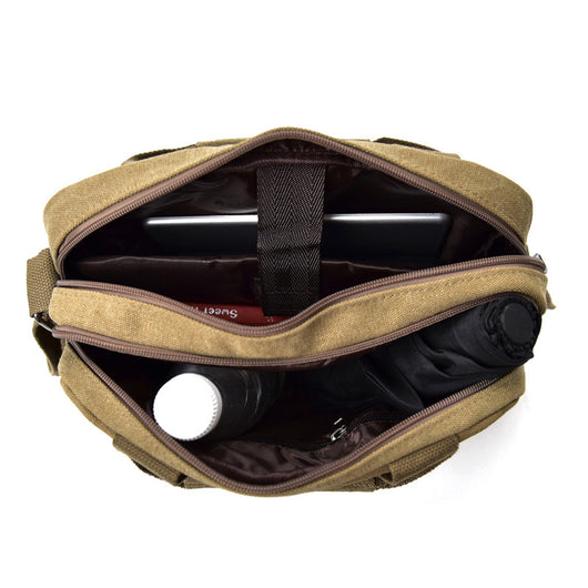 Bolsa de Lona para Hombre Estilo Retro - Maletín Casual con Múltiples Compartimentos - Image 9