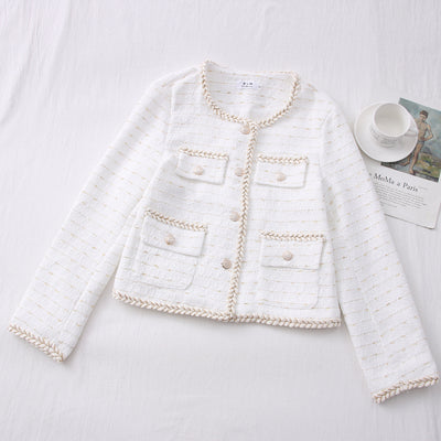 Blazer Corto de Seda Tejida con Botones Simples y Mangas Largas - Image 10