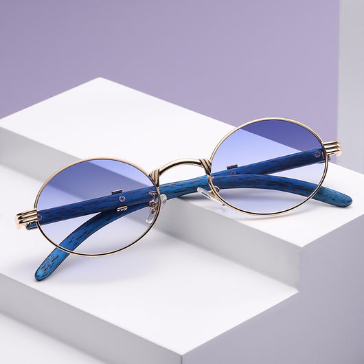 Gafas de Sol Retro Marco Redondo Pequeño con Textura Madera - Image 7