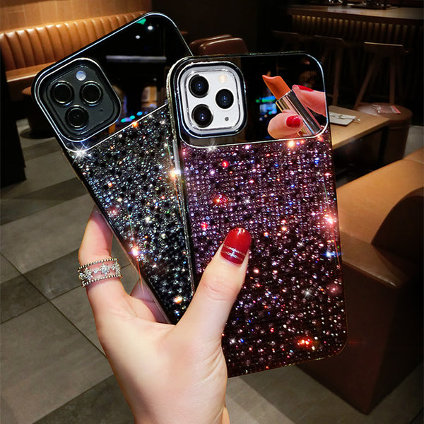 Funda Espejo para Teléfono con Diseño Punk Degradado y Cristales Brillantes