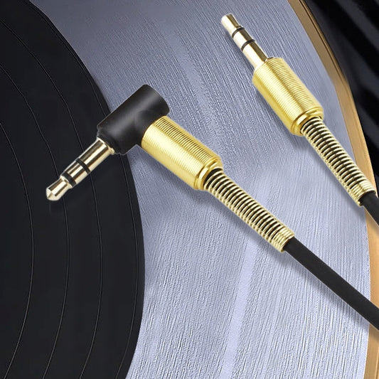 Cable de Audio Auxiliar Retráctil 3.5mm con Codo de Resorte para Auto