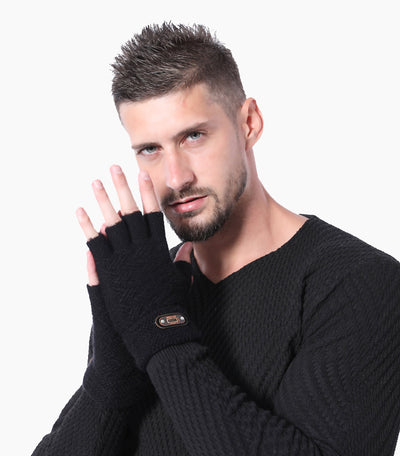 Guantes Hombre Medios Dedos Táctiles Cálidos Tejidos - Image 5